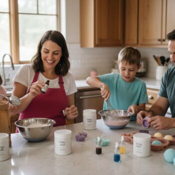 family making bath bombs