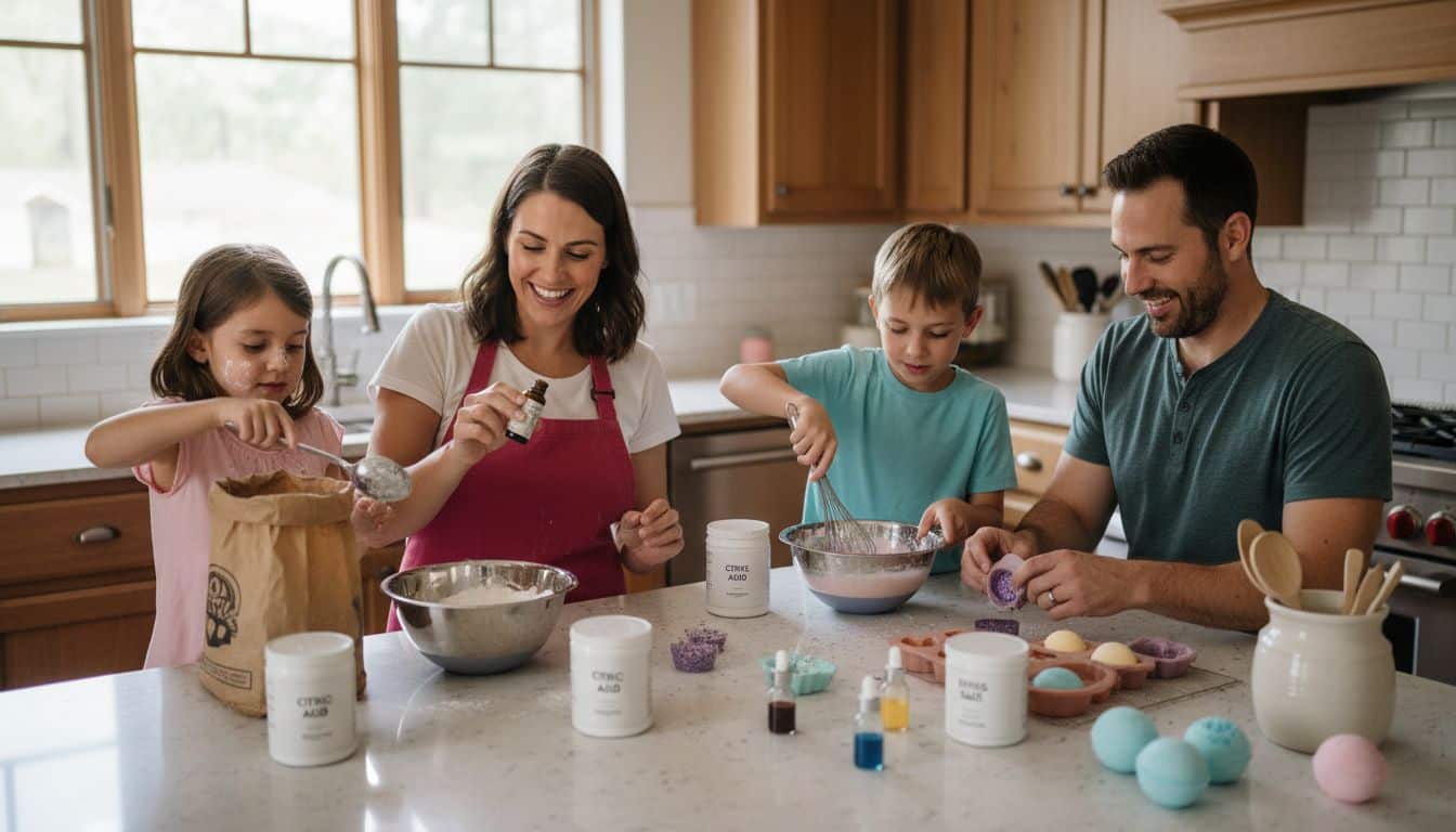 family making bath bombs