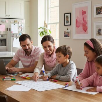 family creating chore chart