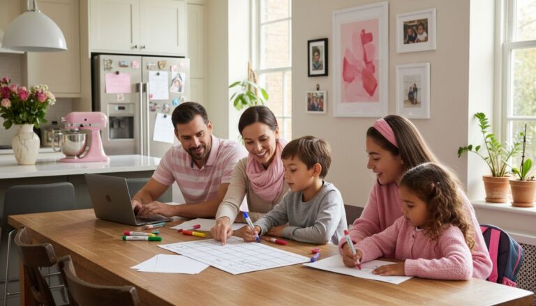 family creating chore chart