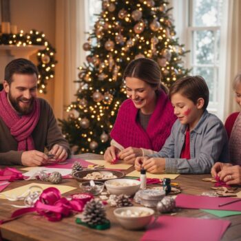 Family gathers for Christmas crafts at home