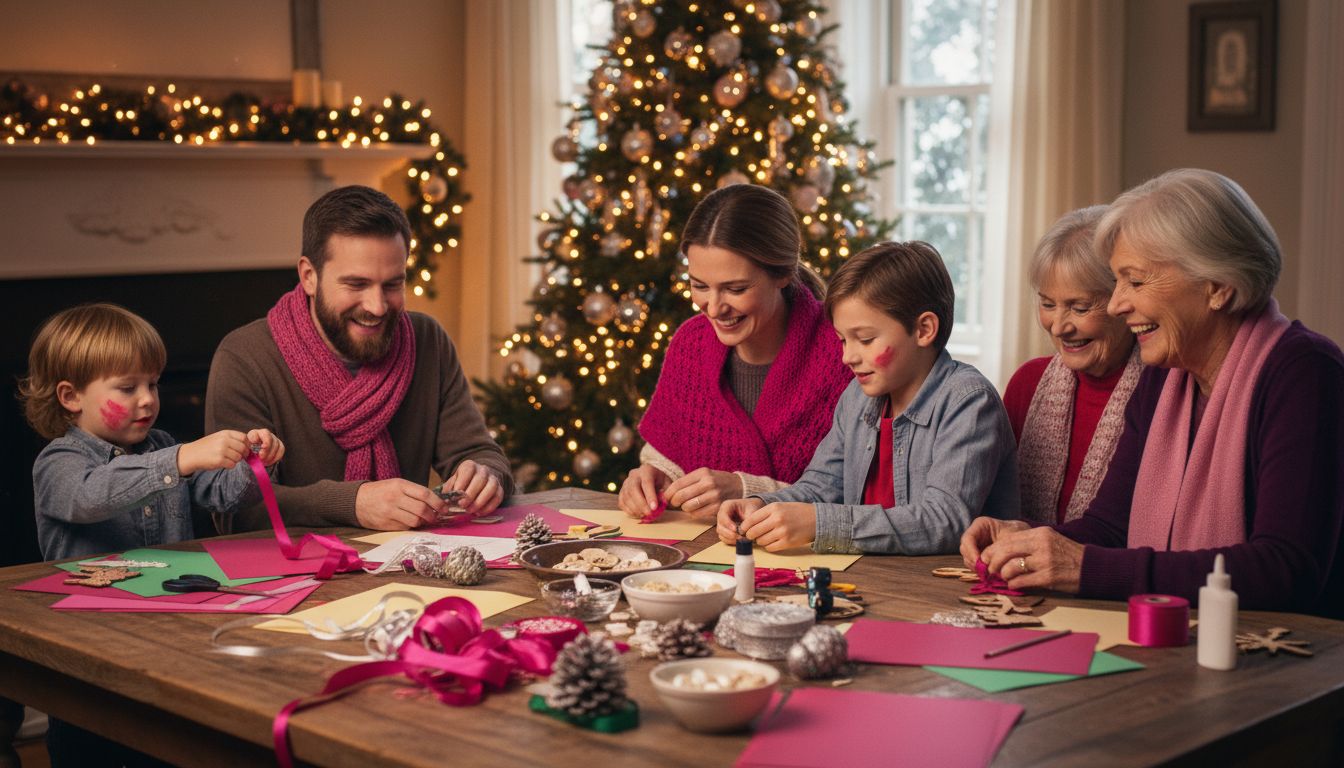 Family gathers for Christmas crafts at home