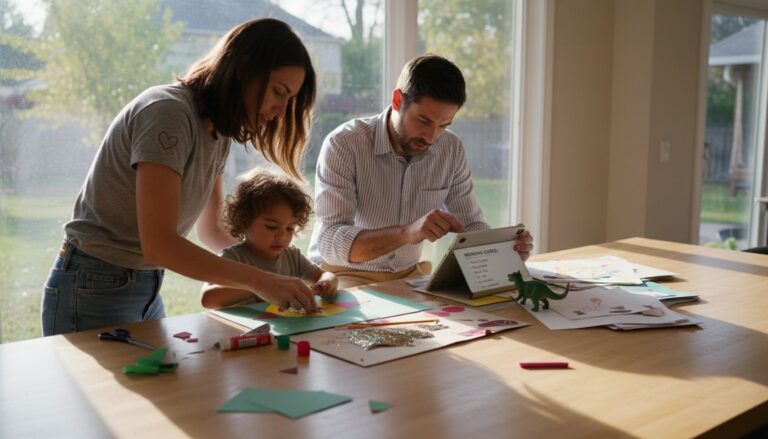Parents multitasking with kids and household tasks