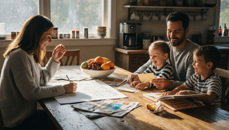 Family planning meals around kitchen table
