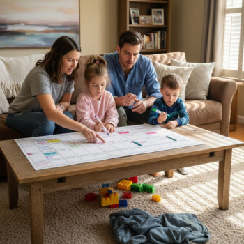 Family planning schedule with color chart in living room