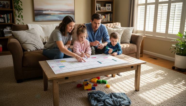 Family planning schedule with color chart in living room