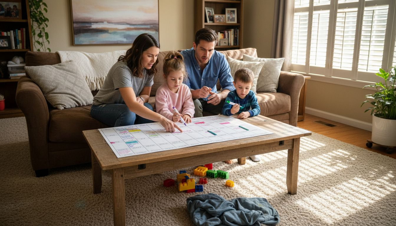 Family planning schedule with color chart in living room