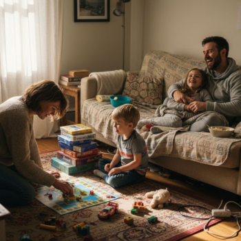 Family enjoying relaxed living room time