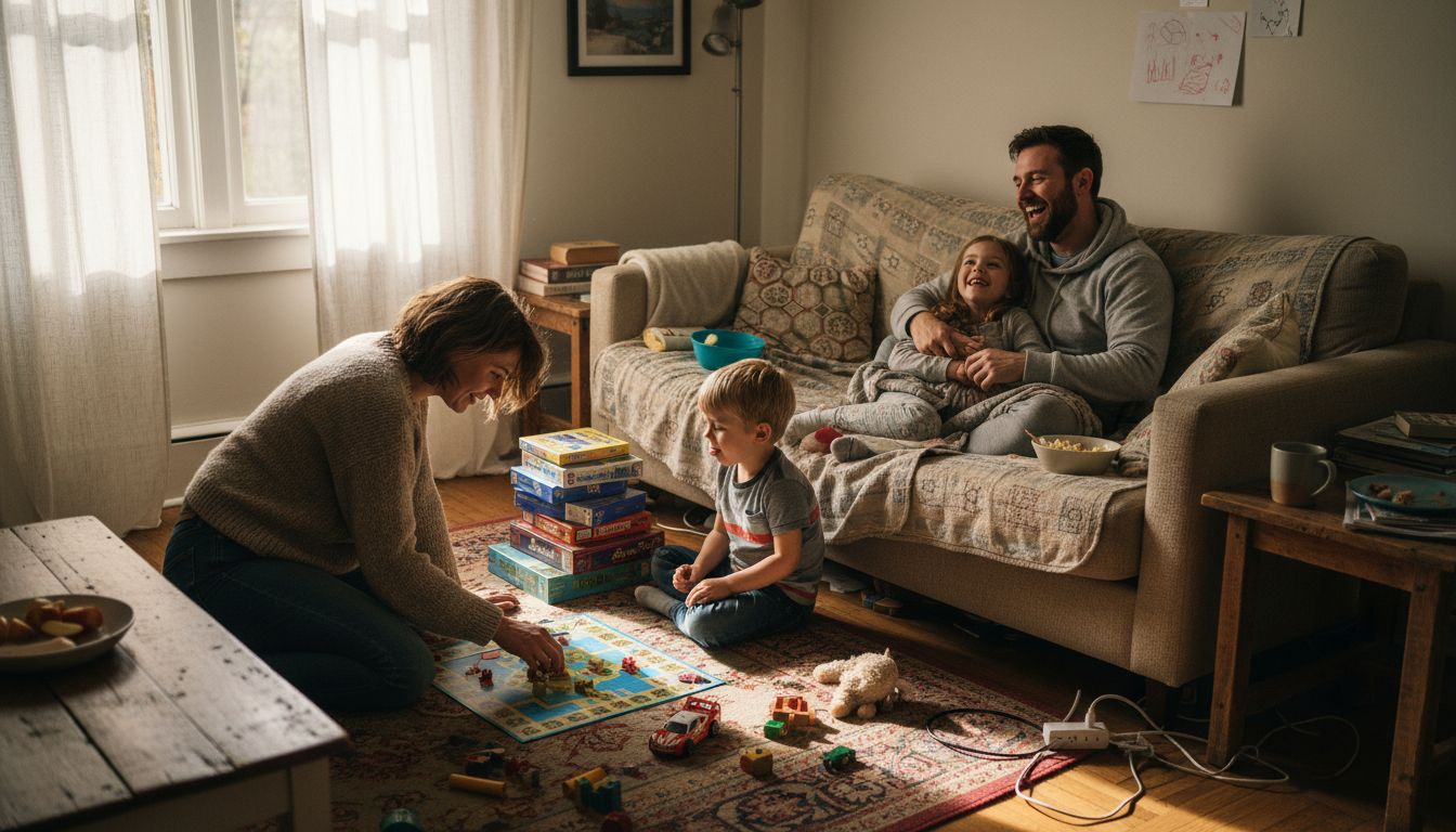 Family enjoying relaxed living room time