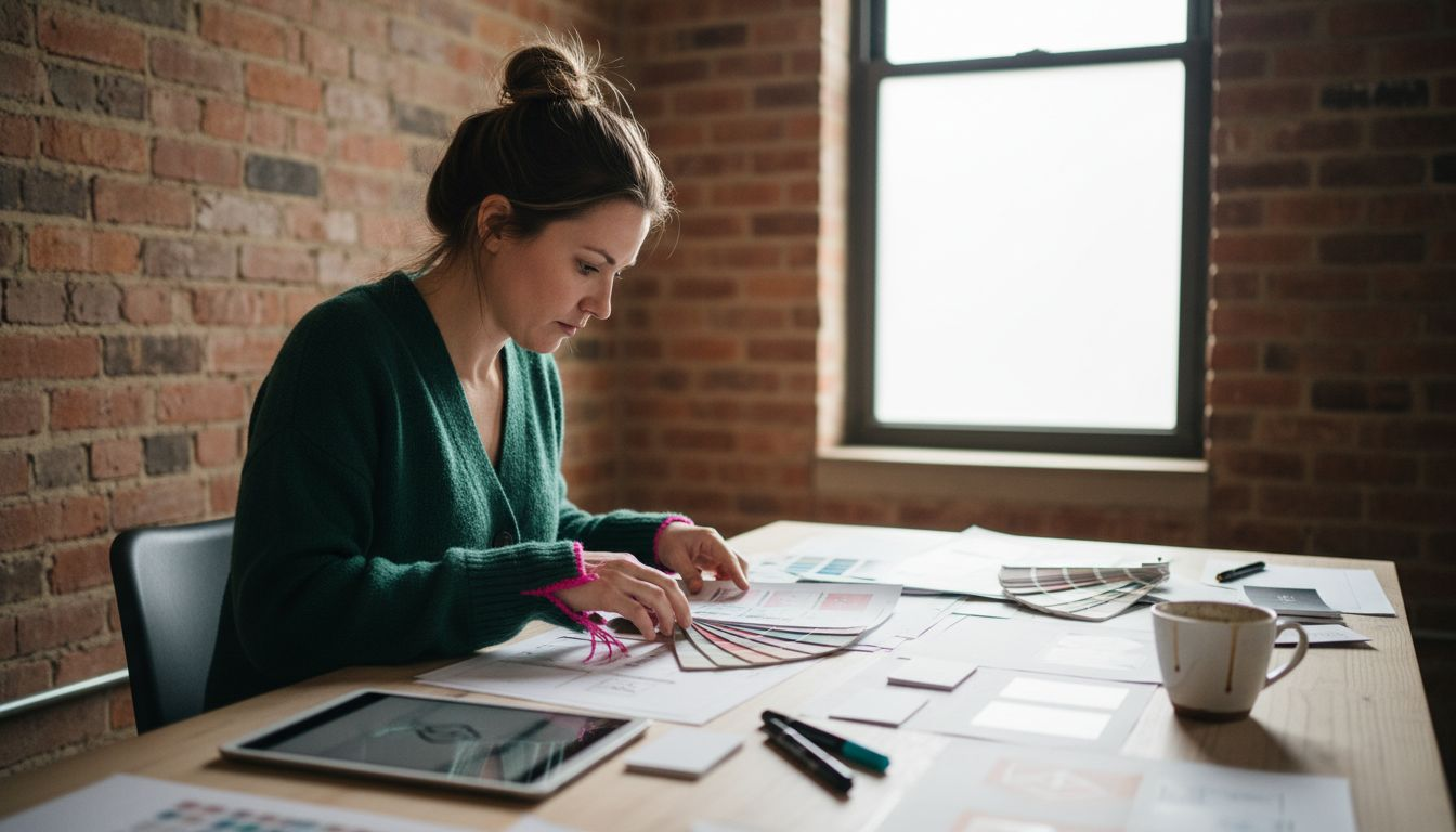 Woman prepares business branding workspace