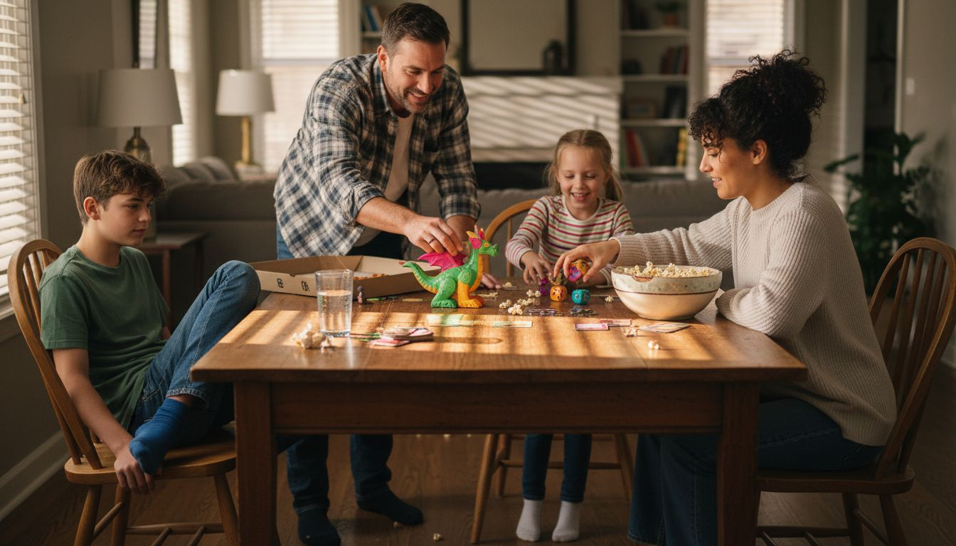 Family enjoying screen-free game night