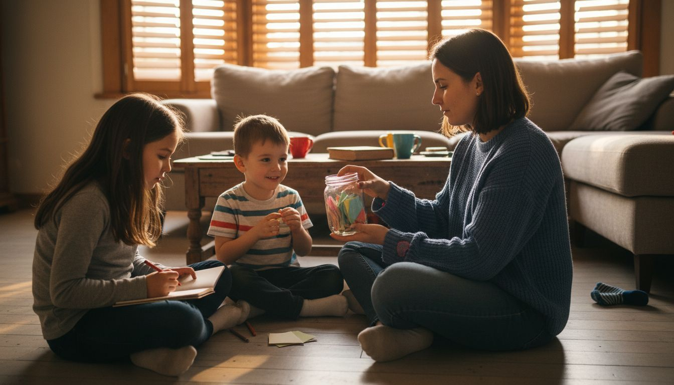 Family sharing gratitude together in living room