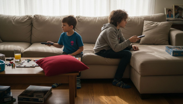 Siblings sitting apart amid conflict