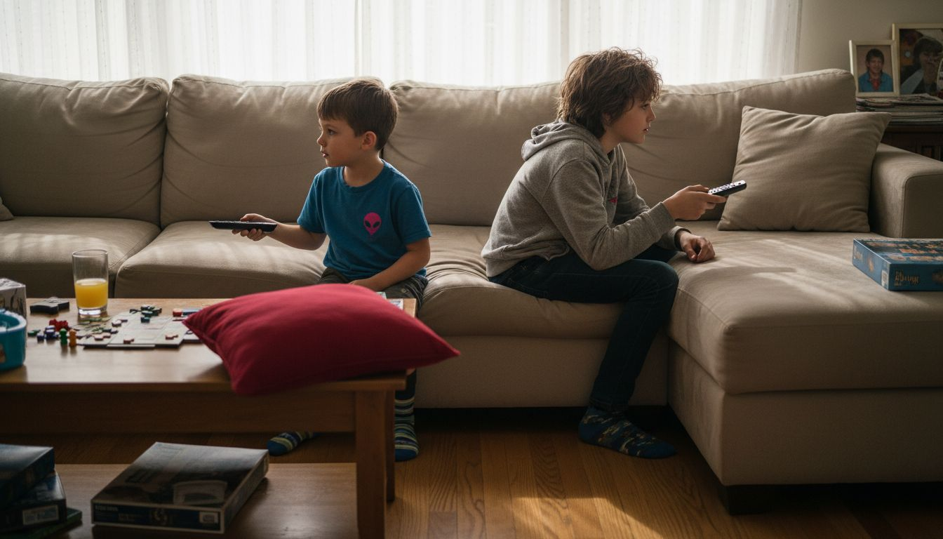 Siblings sitting apart amid conflict