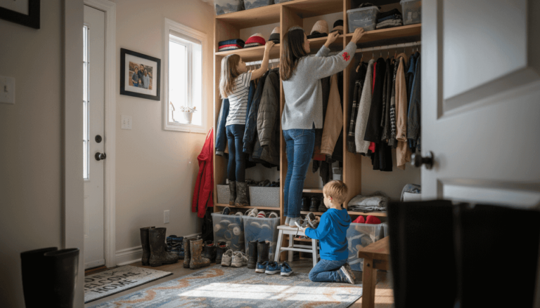 Family organizing entryway front closet