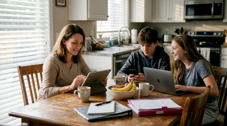 Family coordinating schedules with digital calendars