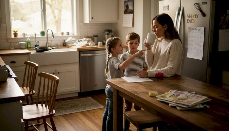 Family planning meals together in lived-in kitchen