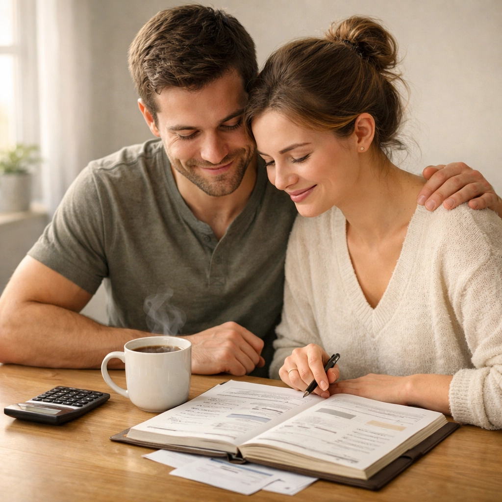 A couple using a financial planner and budgeting for beginners to build wealth.