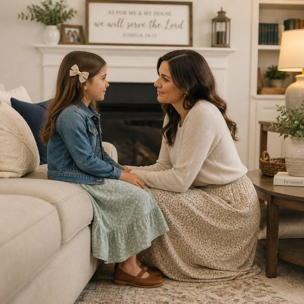 A mother and daughter talking heart-to-heart with empathy