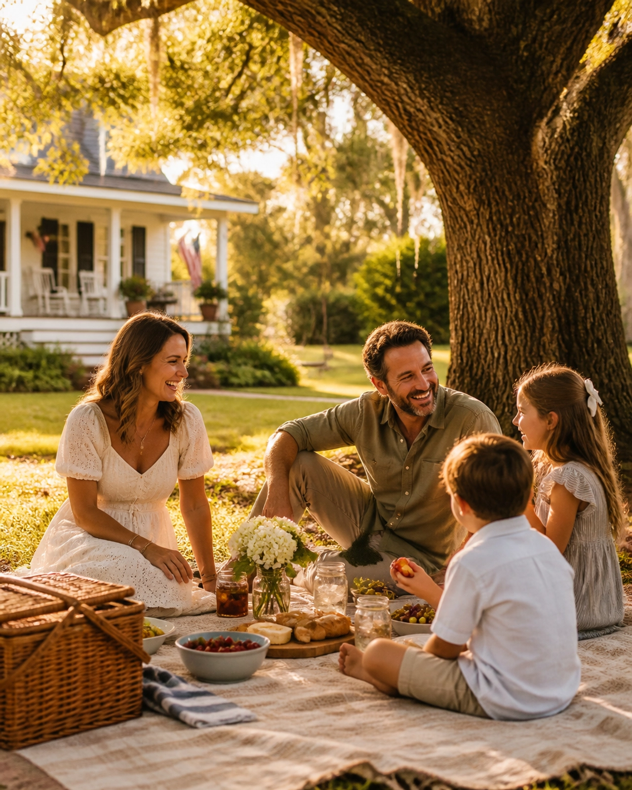 A family enjoying a peaceful backyard picnic, symbolizing the freedom of financial control.