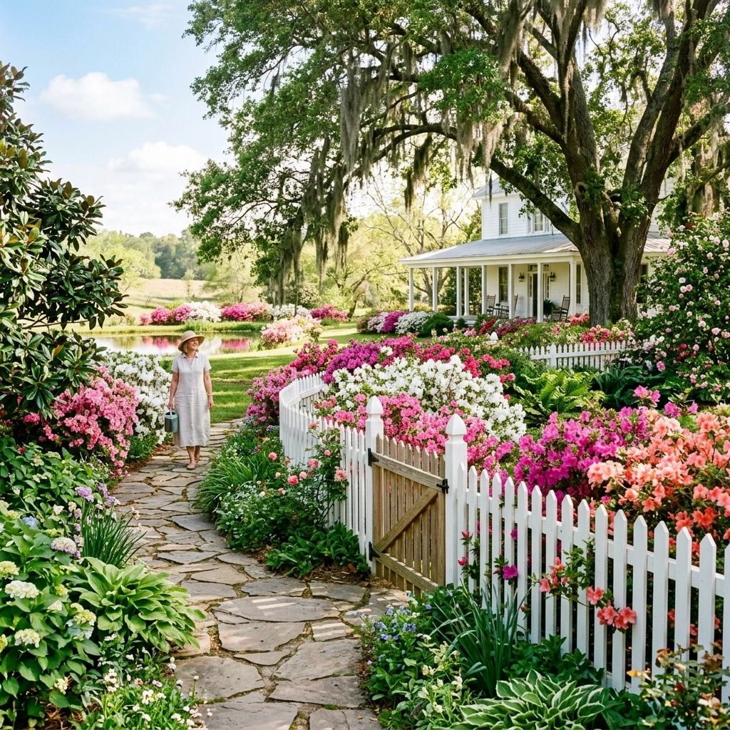 Peaceful Southern garden scene