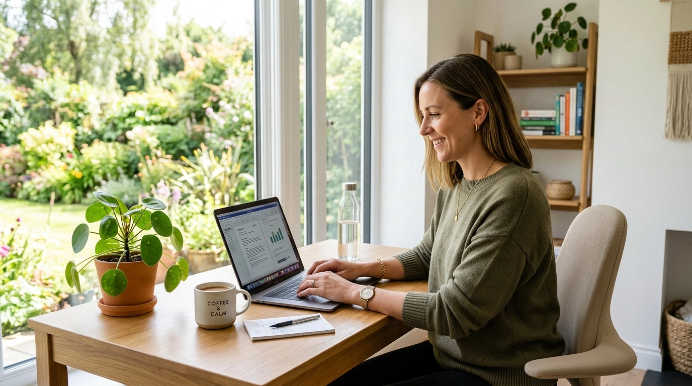 Woman working productively at home