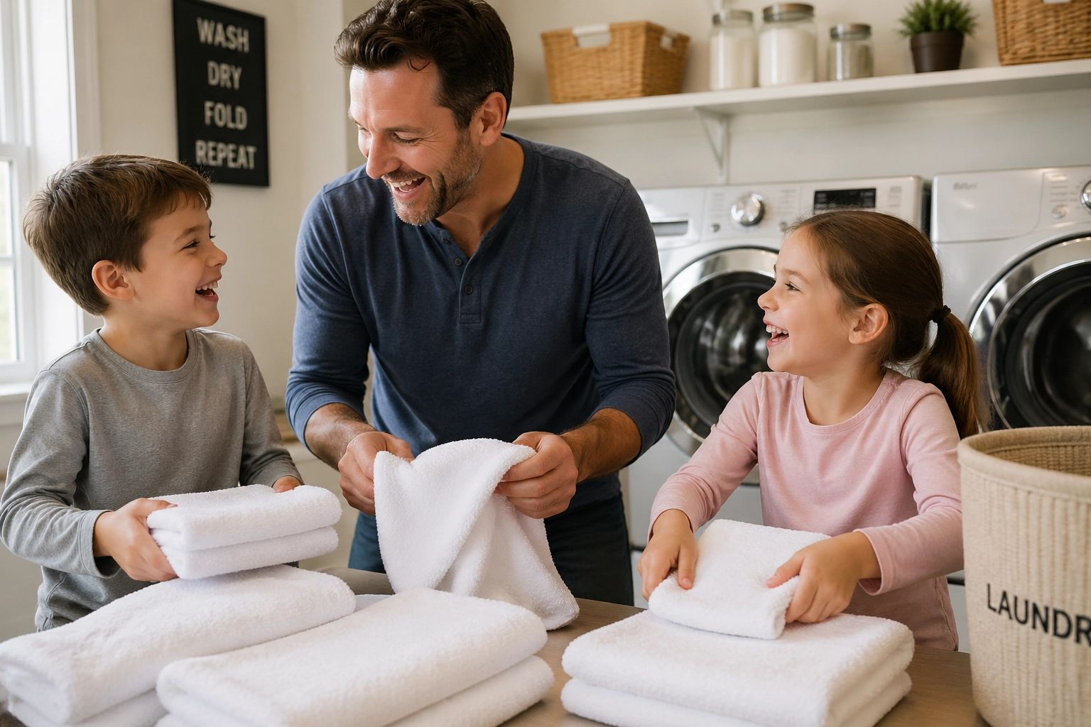 A family working together on chores