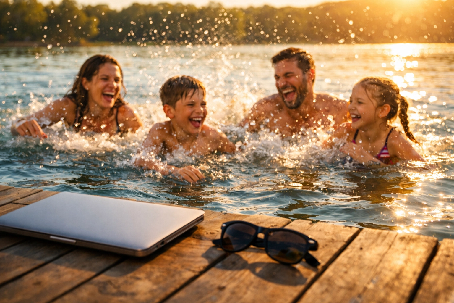 A family enjoying lake time illustrating the freedom of passive income ideas from a side hustle.