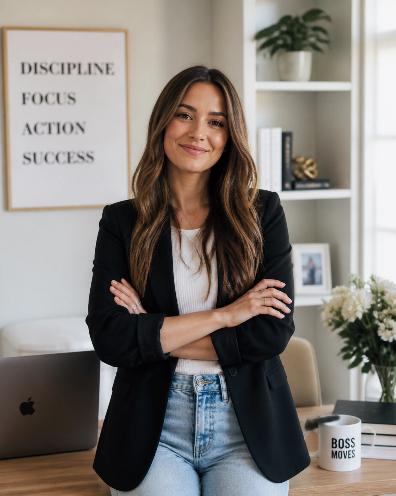 Confident woman in home office