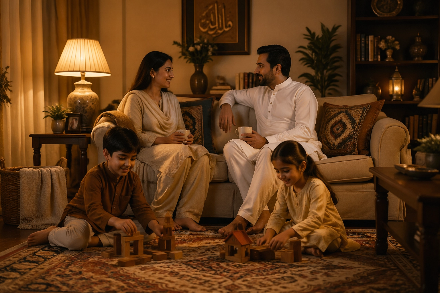 A family enjoying a peaceful evening together