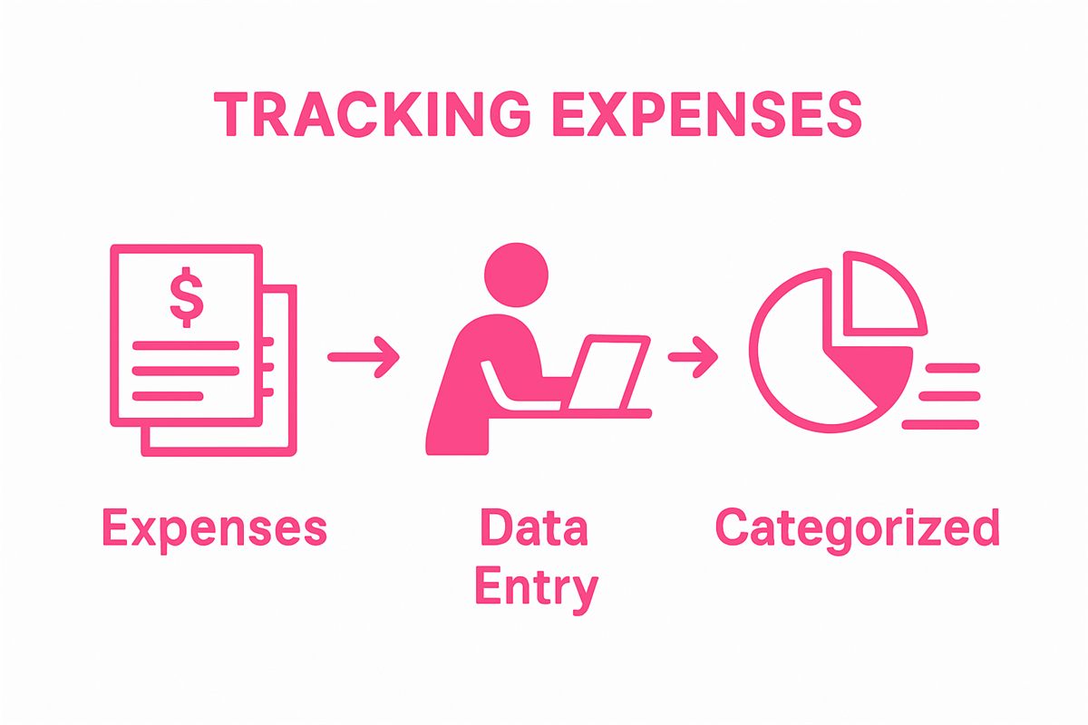 Infographic showing expense tracking in three steps with icons
