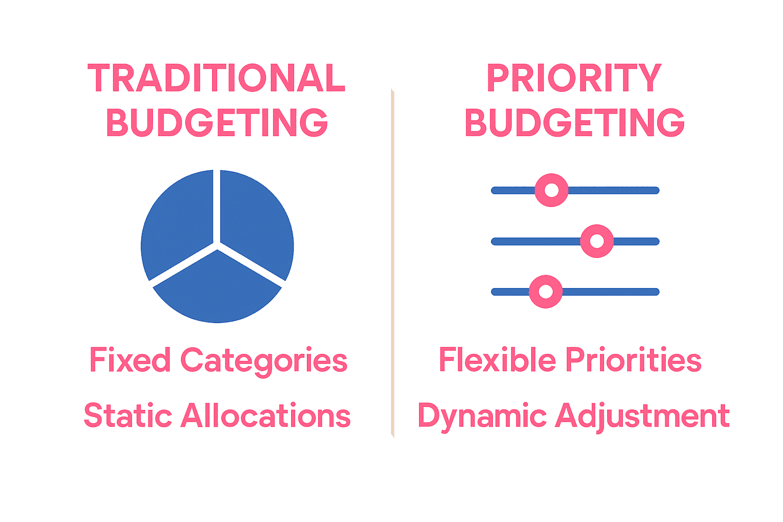 Infographic comparing traditional vs. priority budgeting features.