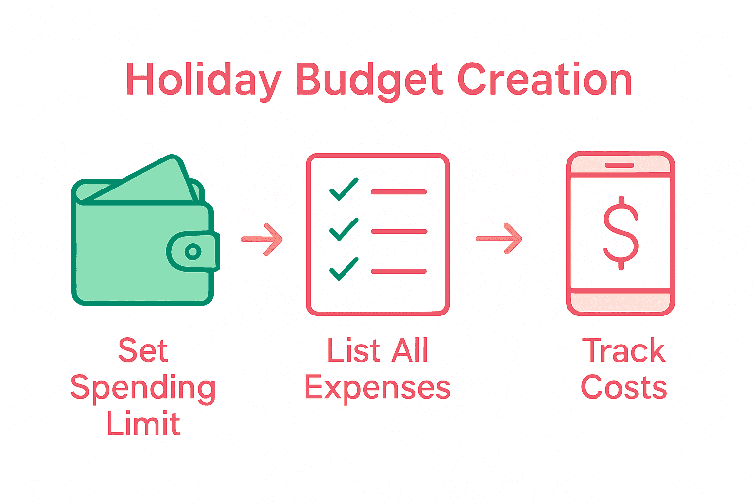 Infographic showing three steps to create a holiday budget.