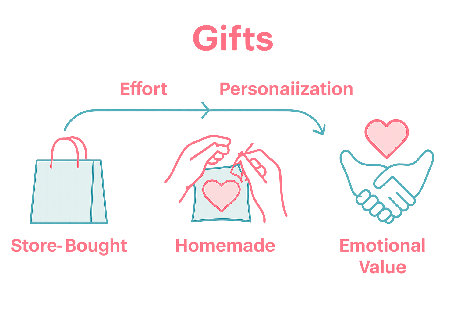 Infographic comparing store-bought versus homemade gifts on effort and emotional value