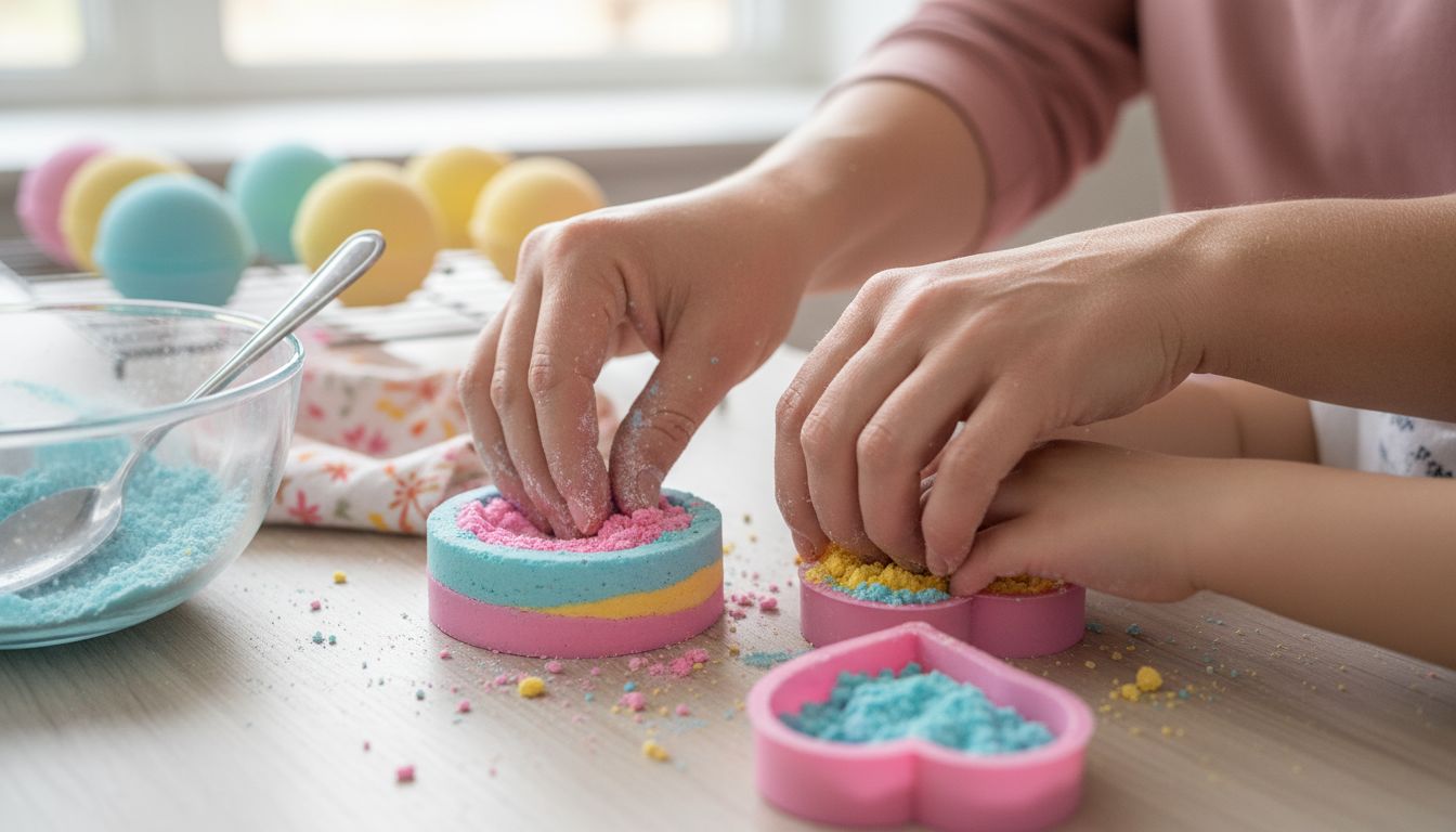 hands molding bath bombs