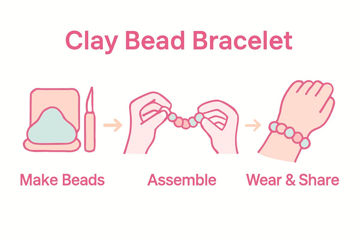 Three steps to make clay bead bracelets infographic