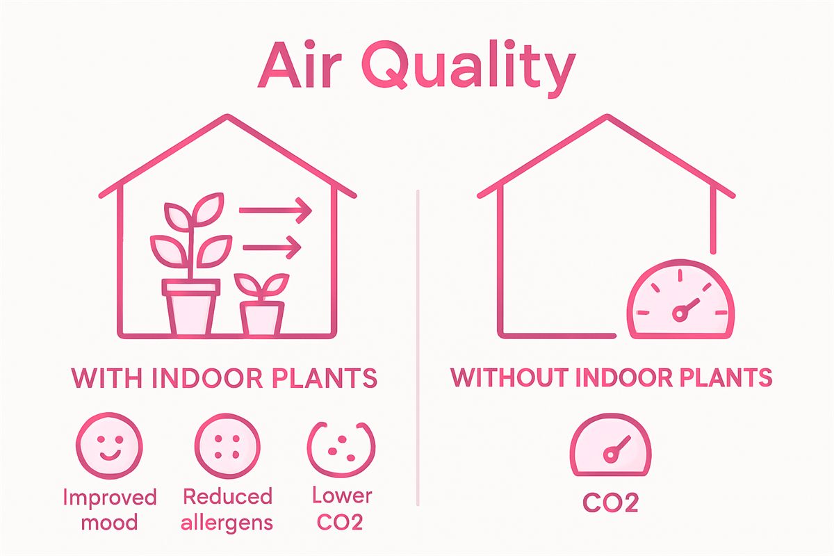 Infographic showing air quality benefits of indoor plants
