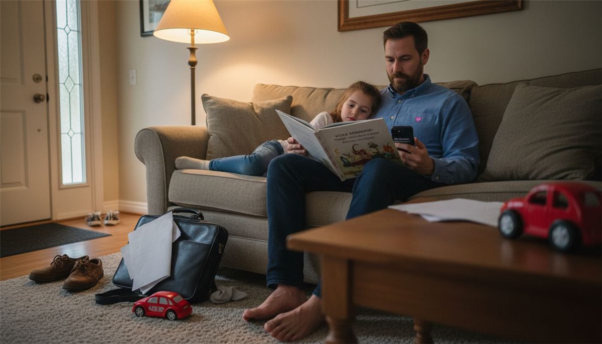 Father transitions from work to family time