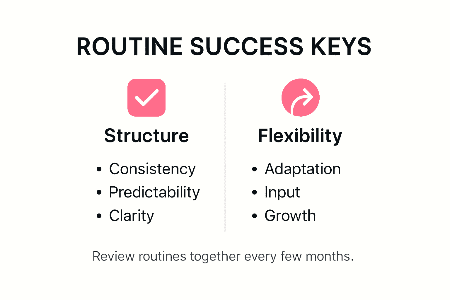 Infographic with routine structure and flexibility pillars