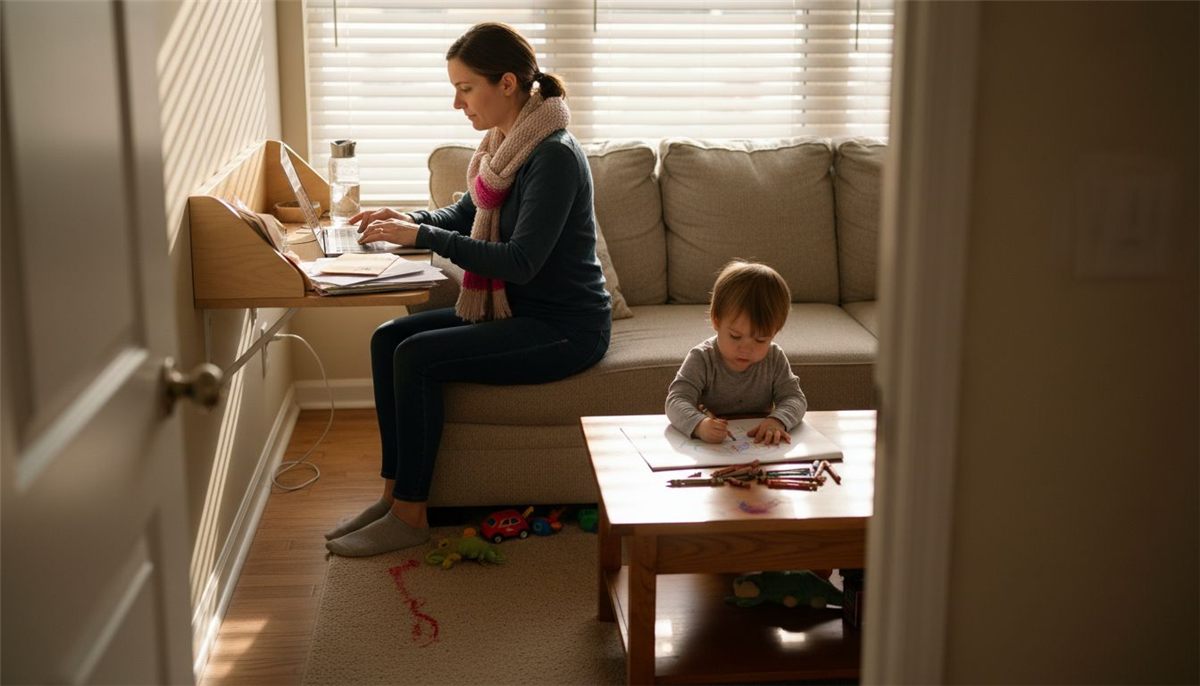 Working parent and child in shared home workspace