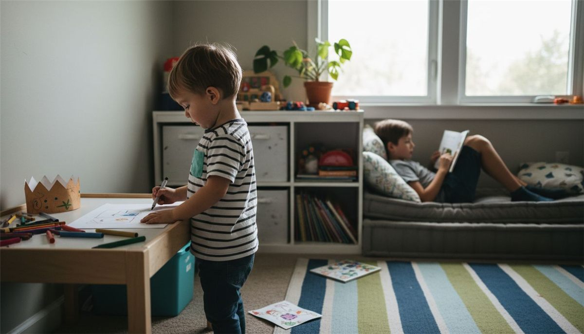 Kids using play and rest zones bedroom