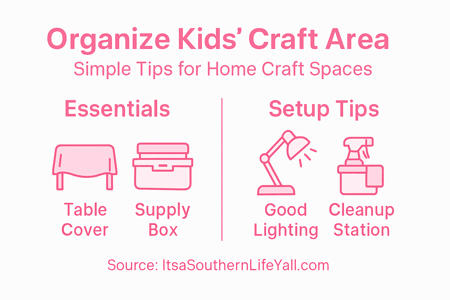 Infographic on organizing kids craft workspace