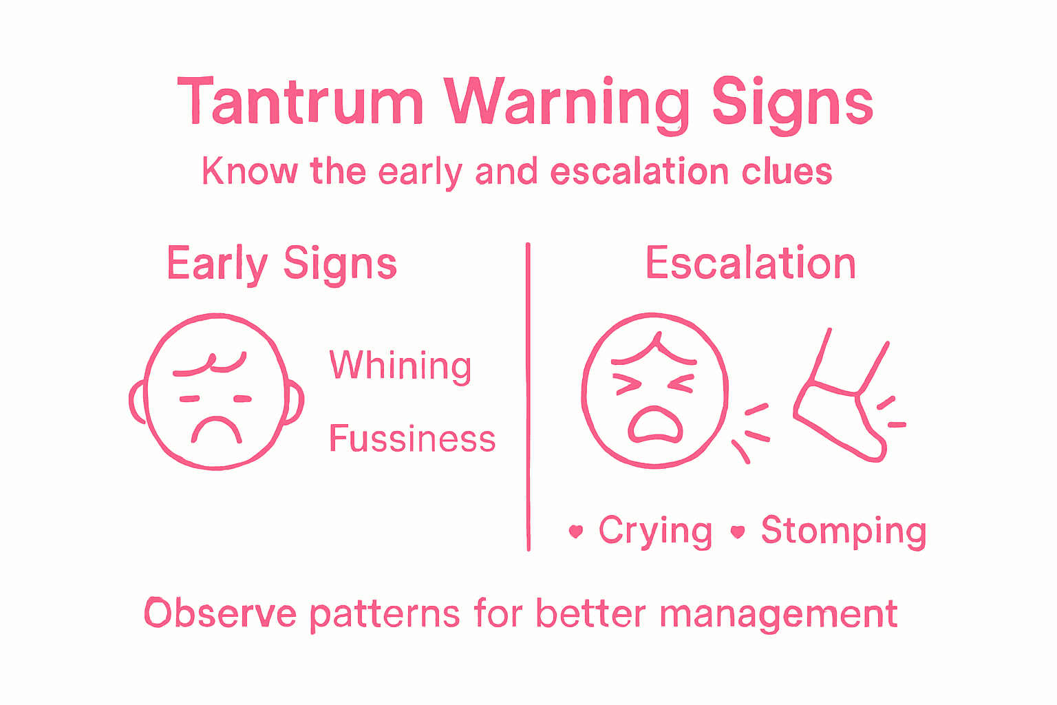 Infographic of toddler tantrum warning and escalation signs