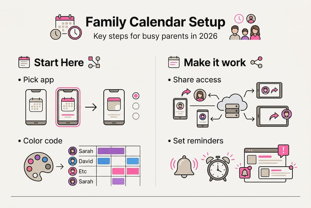 Infographic showing family calendar setup steps