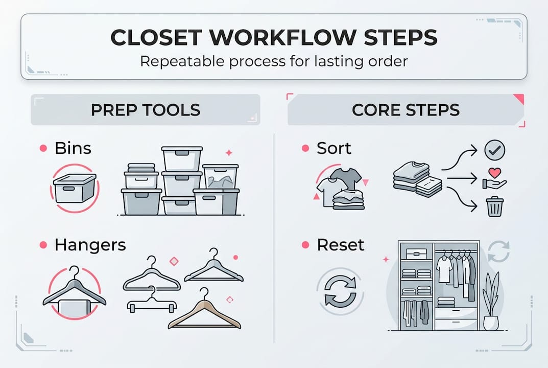 Infographic of closet workflow and tools