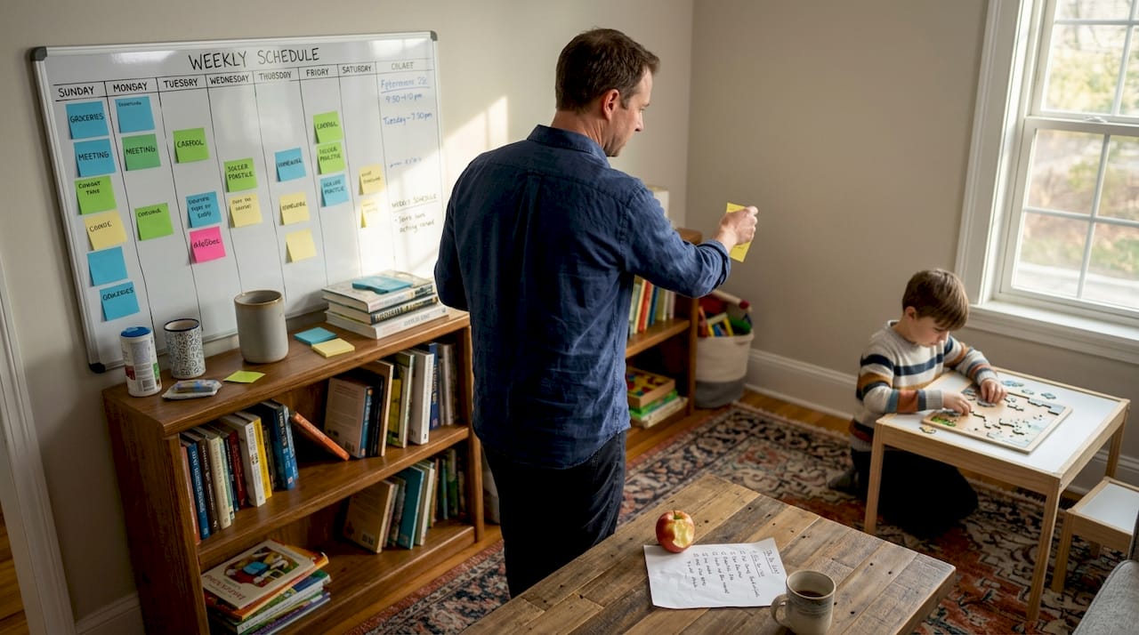 Parent organizing block schedule at home