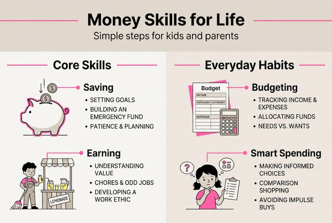 Infographic with money skills and family habits