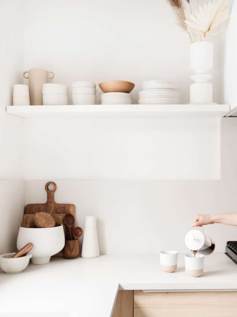 Clear counter tops in a neutral kitchen space