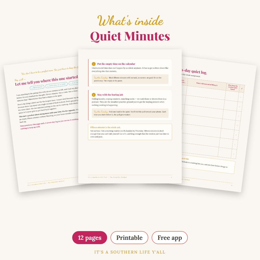 What's inside Quiet Minutes: 15-Minute Reset Cards for Moms (Printable + App) - sample pages