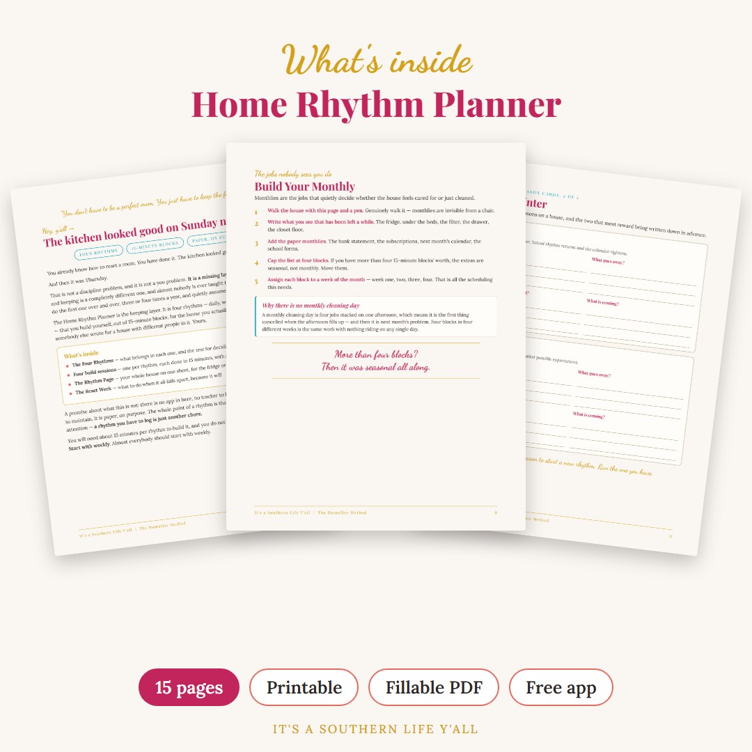 What's inside Home Rhythm Planner: Daily, Weekly, Monthly Cleaning Routine (Printable + App) - sample pages